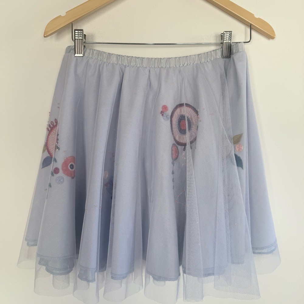 Whimsical Tulle Mini Skirt Embroidered Beaded Sequins Size S Fairycore Ballet - Picture 3 of 13